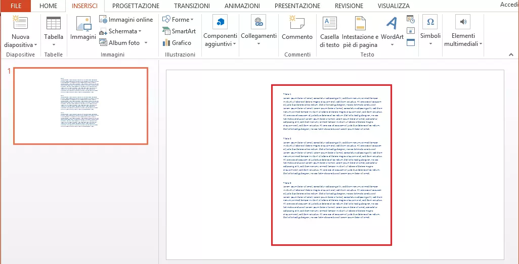 Documento Word inserito in PowerPoint