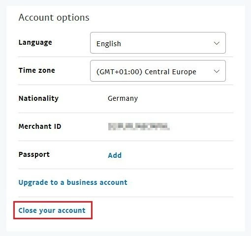 Impostazioni personali del conto PayPal