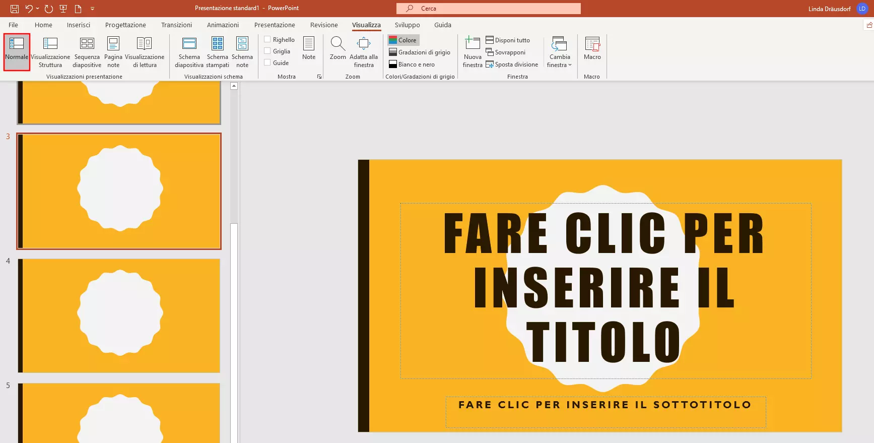 Passaggio dalla visualizzazione schema diapositiva alla visualizzazione normale in PowerPoint 365