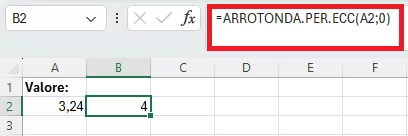 Funzione ARROTONDA.PER.ECC in Excel senza cifre decimali