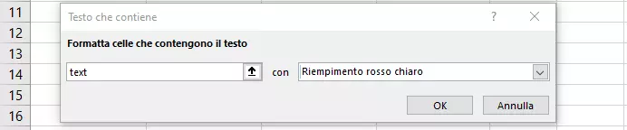 Immissione di Testo contenente per una formattazione condizionale di Excel