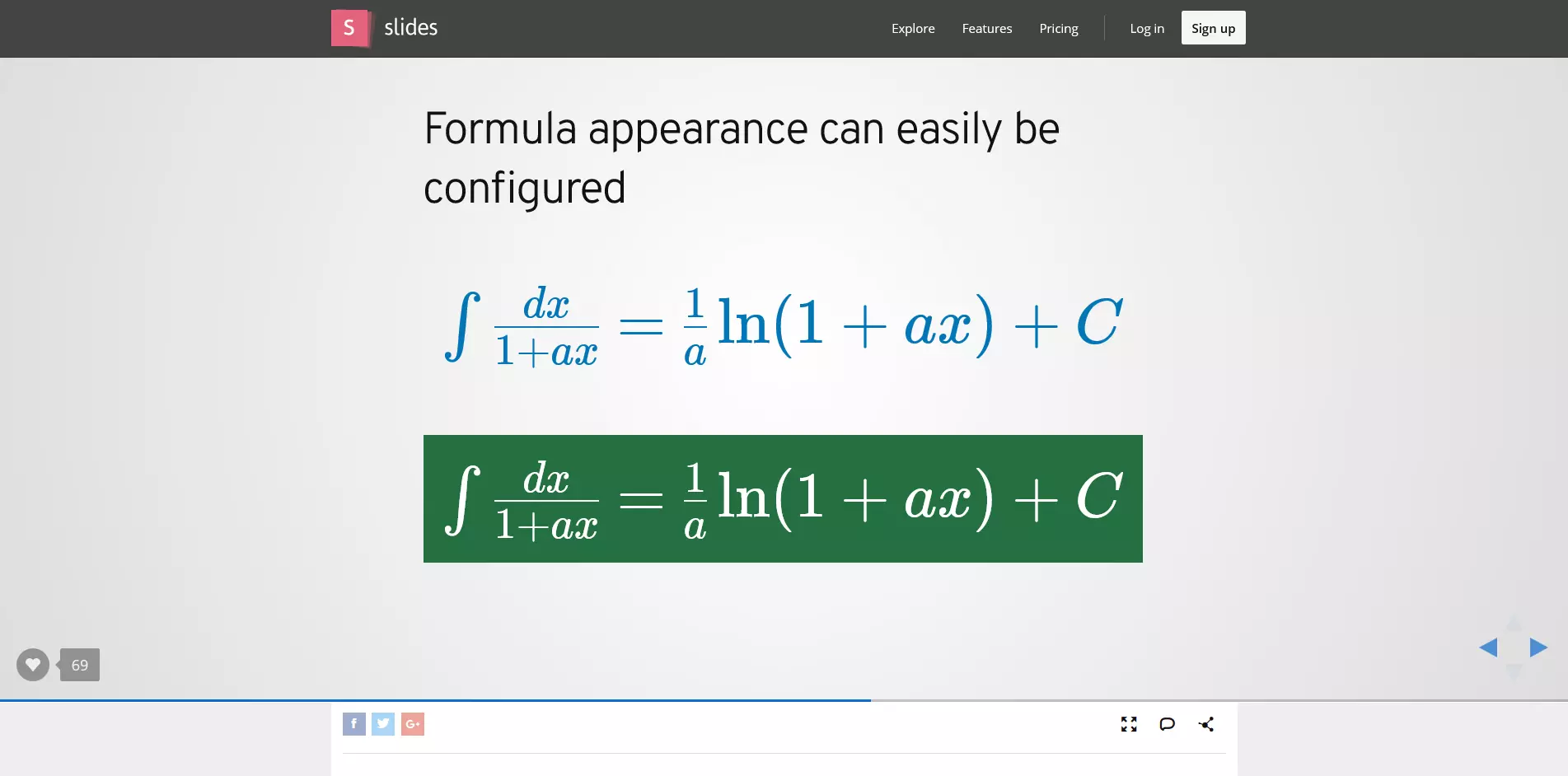 Anteprima del generatore di formule di Slides