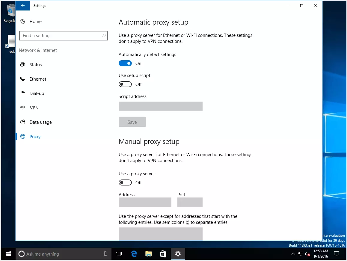 Impostazioni server proxy – Windows 10