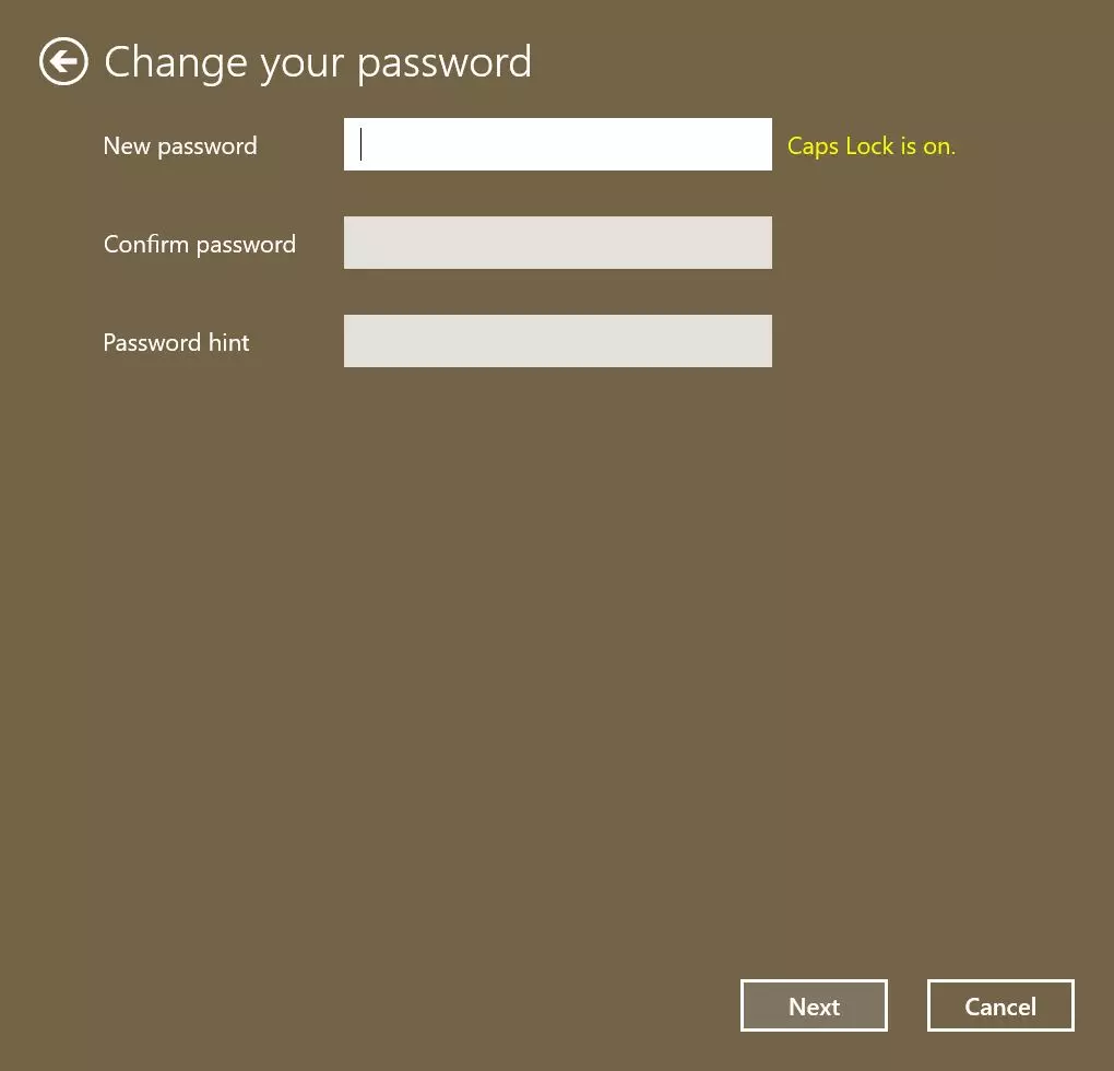 Maschera per l’inserimento di una nuova password