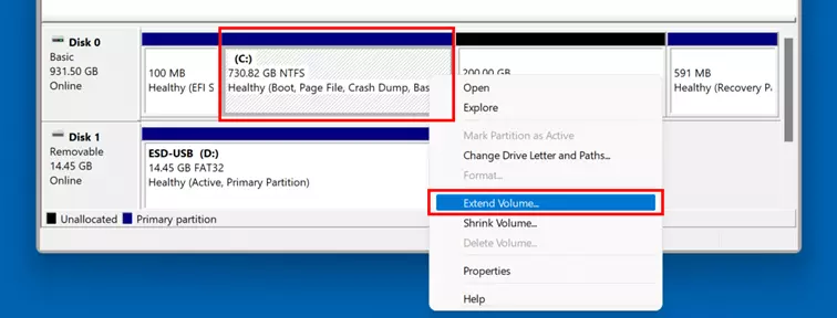 Partizionare il disco rigido: opzione “Estendi volume”