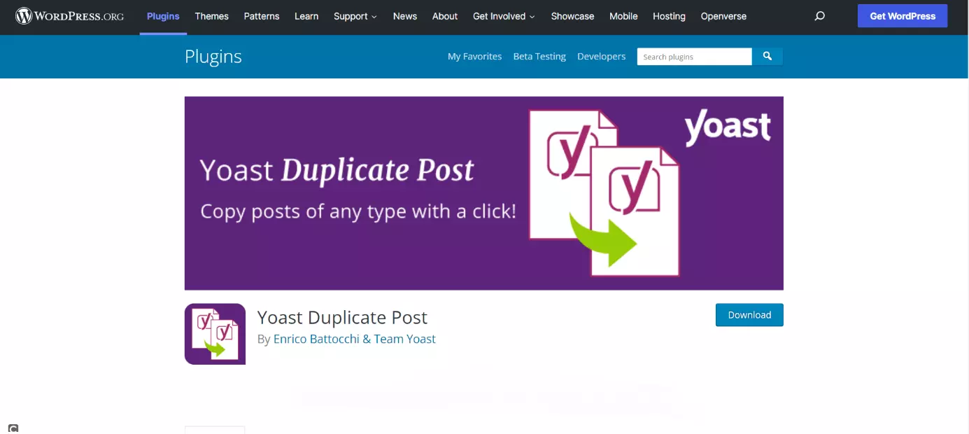 Pagina web del plugin Yoast Duplicate Post