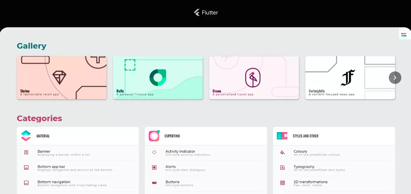 Flutter Gallery: panoramica
