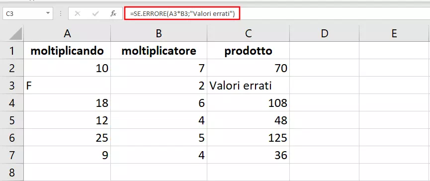 Messaggio di errore alternativo in Excel con SE.ERRORE