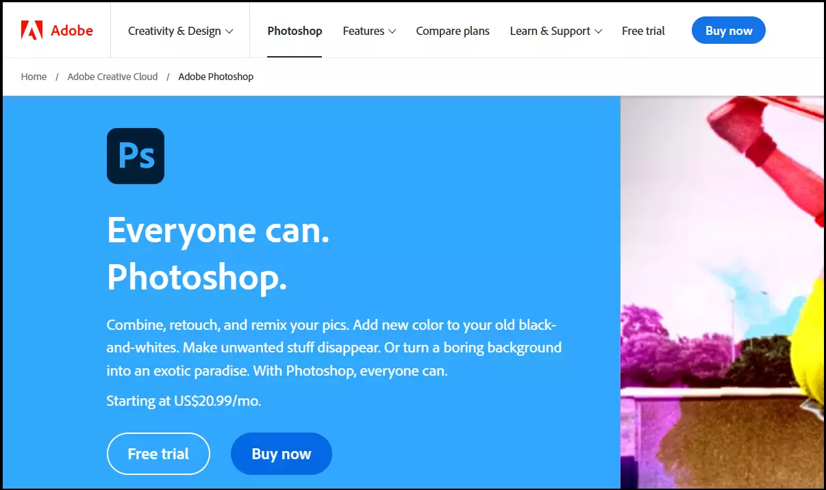 Sito web di Adobe Photoshop