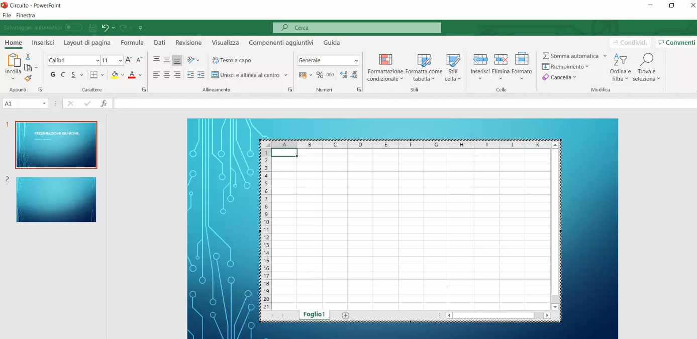 Tabella in PowerPoint con le funzioni di Excel