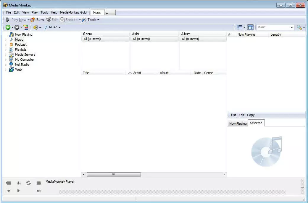 Interfaccia utente del lettore multimediale MediaMonkey