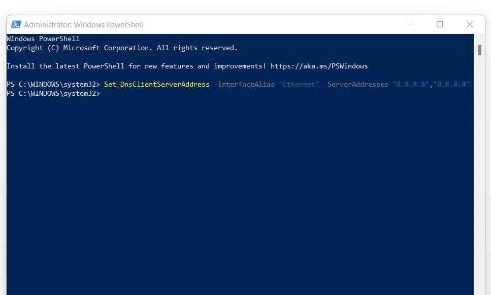 Windows 11: modifica del server DNS da Windows PowerShell