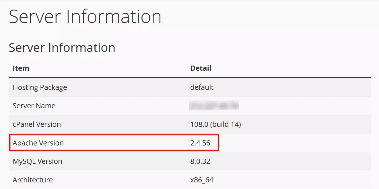 cPanel: versione di Apache