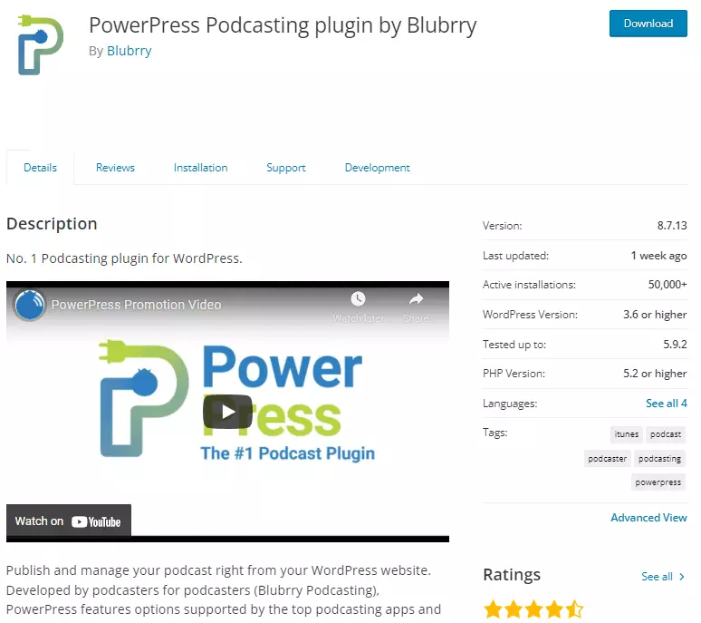 Screenshot del plugin per podcast di WordPress