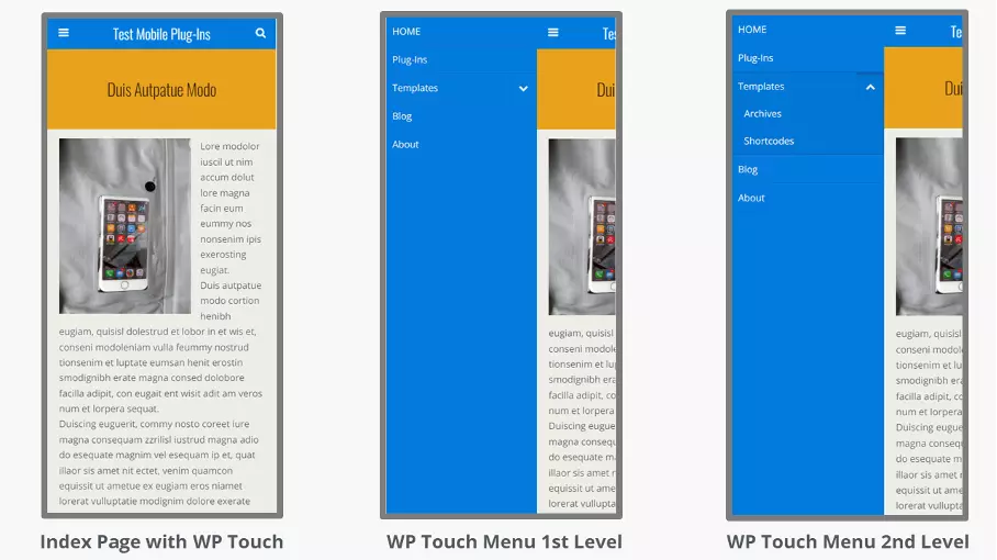 La versione mobile del sito web con il plugin di WordPress WPtoucn installato