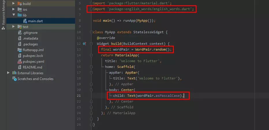 Android Studio: codice personalizzato dell’app del tutorial su Flutter