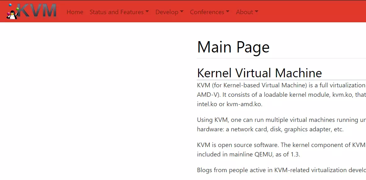 Screenshot del sito web di KVM