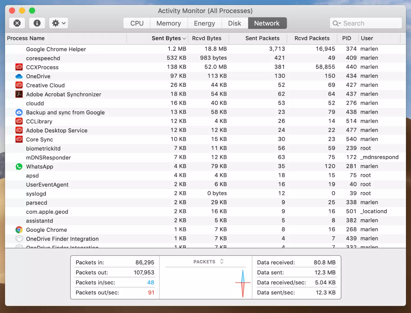 Monitoraggio Attività del Mac: informazioni sulla rete