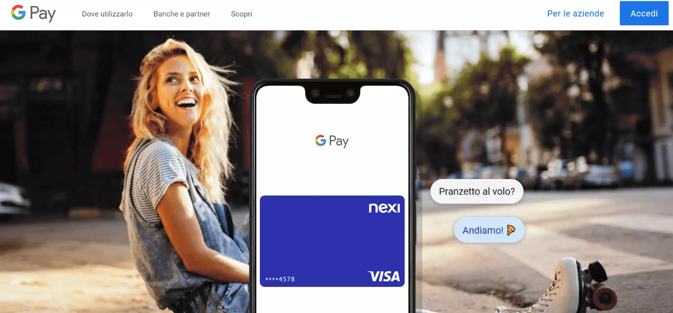 Pagina iniziale del servizio Google Pay