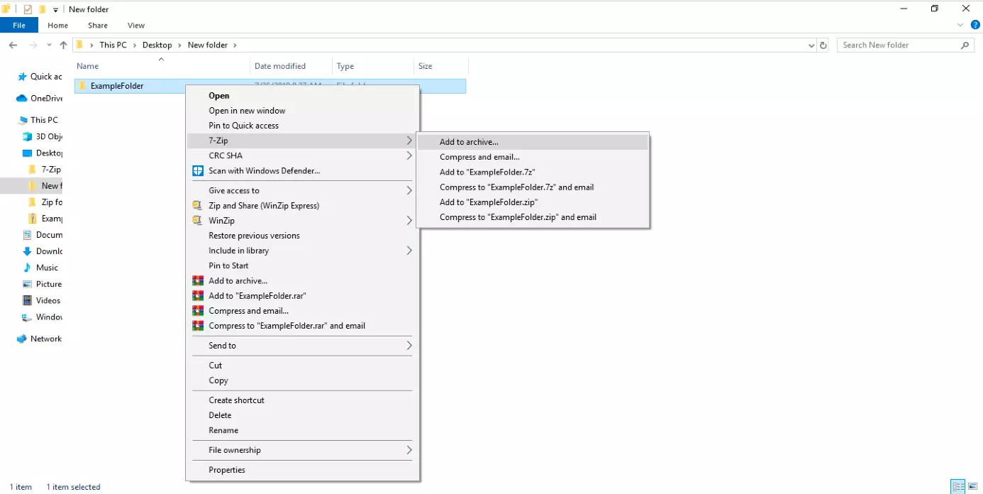 Programma di decompressione 7-Zip nel menu contestuale di Windows Explorer