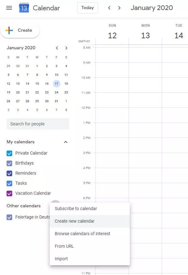 Creare un nuovo calendario