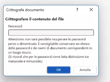 Word: inserimento password