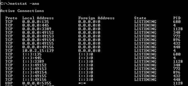 Prompt dei comandi di Windows: comando “netstat -ano”