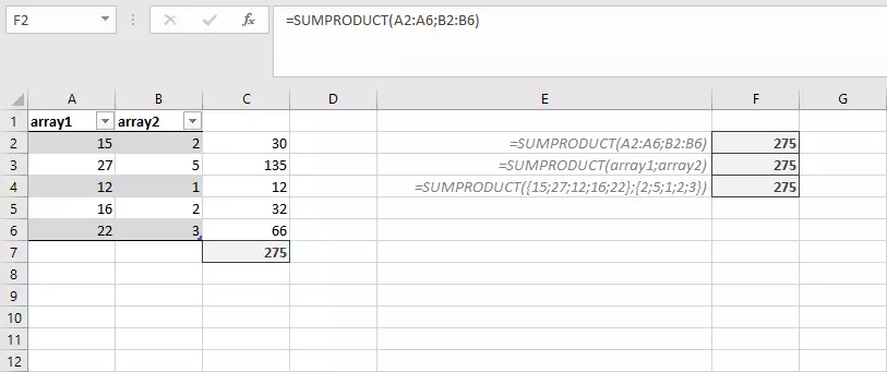 Diverse indicazioni di parametri per MATR.SOMMA.PRODOTTO