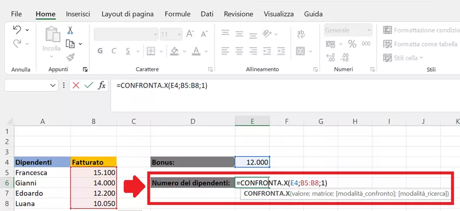 Esempio 2 di CONFRONTA.X: stabilire la matrice