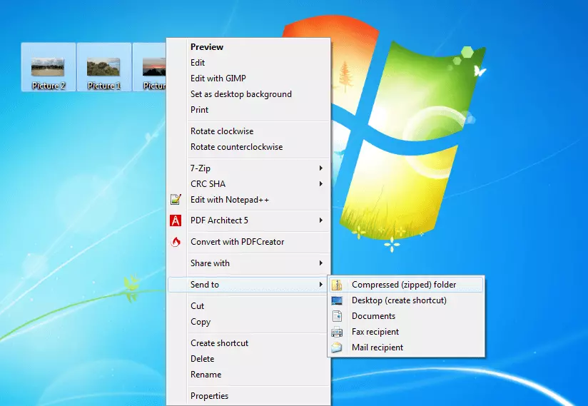 Screenshot del desktop Windows con menu contestuale aperto al punto “Cartella compressa”.