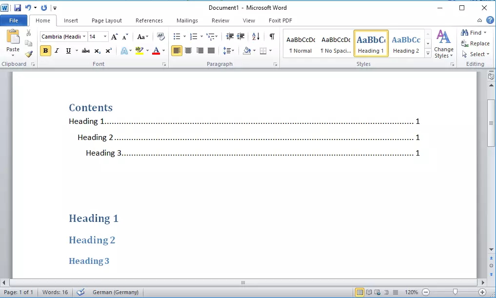 Microsoft Word 2016: sommario nel formato “Sommario automatico 1”