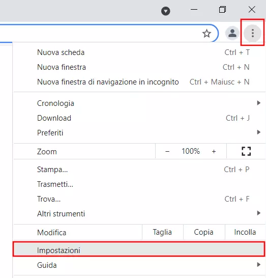 Il menu “tre puntini” di Google Chrome