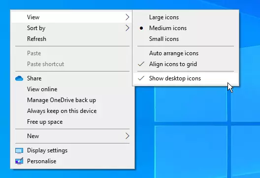 Menu di scelta rapida per le icone del desktop in Windows 10