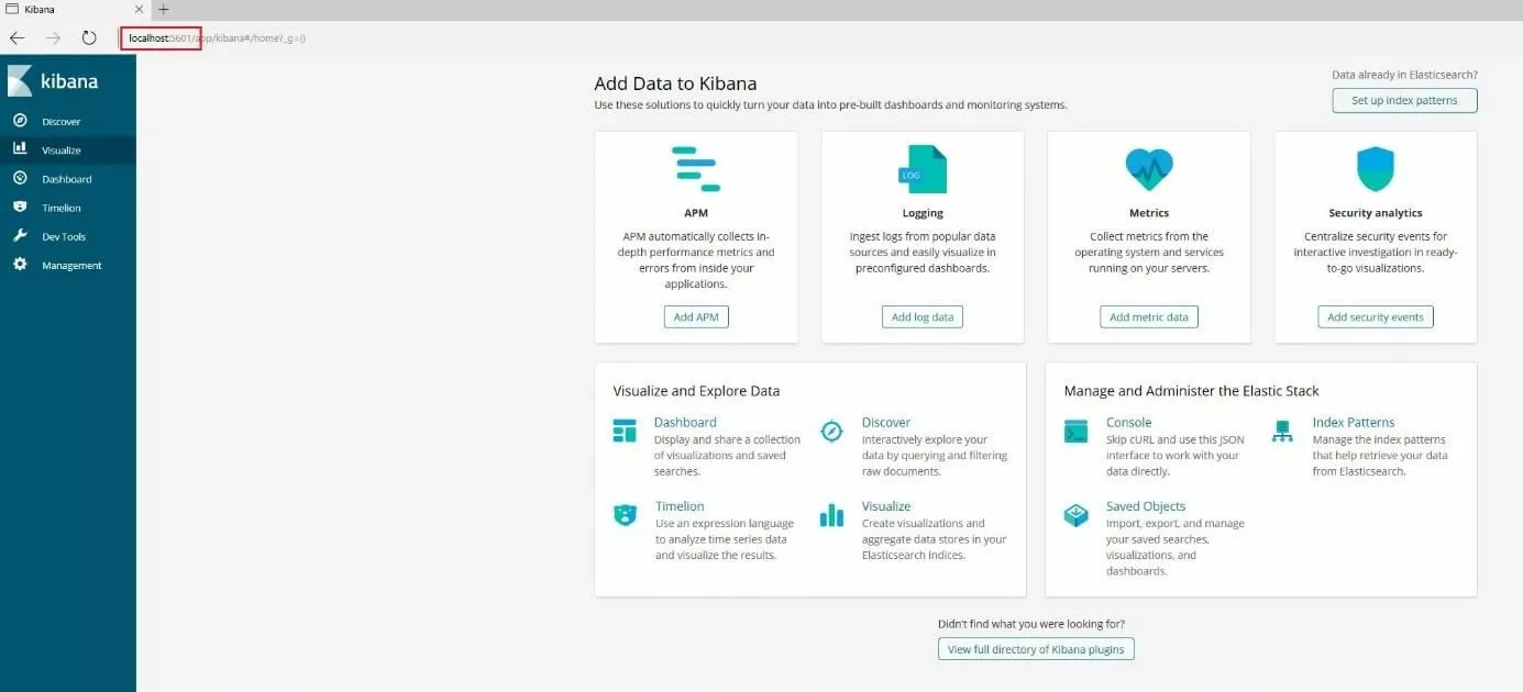 Kibana: schermata iniziale