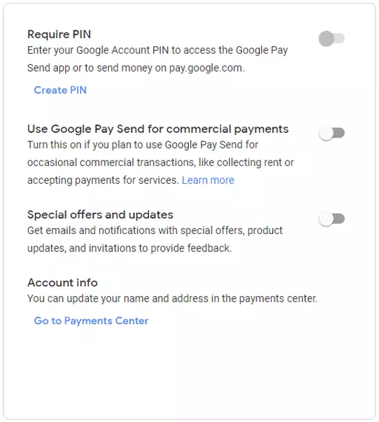 Impostazioni su Google Pay