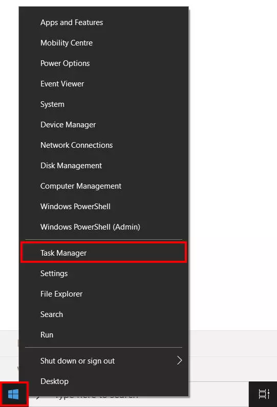 Aprire Task Manager dal menu di scelta rapida del pulsante Windows