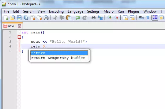 Funzione di autocompletamento dell’editor di testo Notepad++