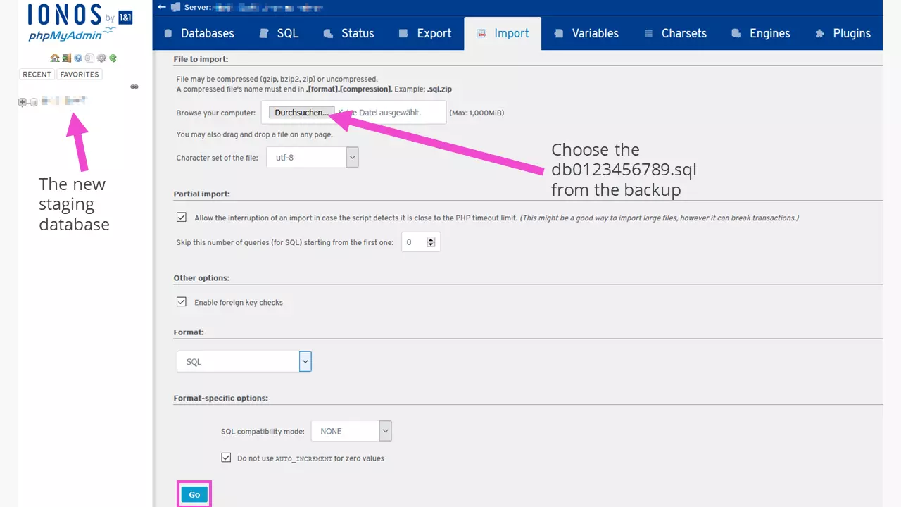 Ambiente di test WordPress: caricare il file di backup