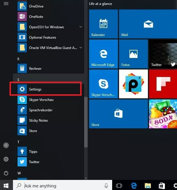 Menu Start di Windows 10