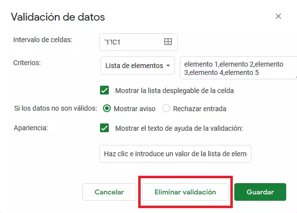 Google Sheets: cancellare il menu a tendina