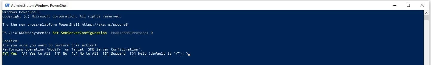 PowerShell: disattivazione SMBv1