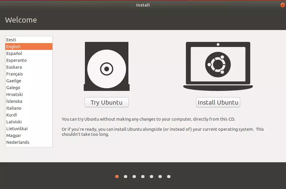 Selezione della lingua durante l’installazione di Ubuntu