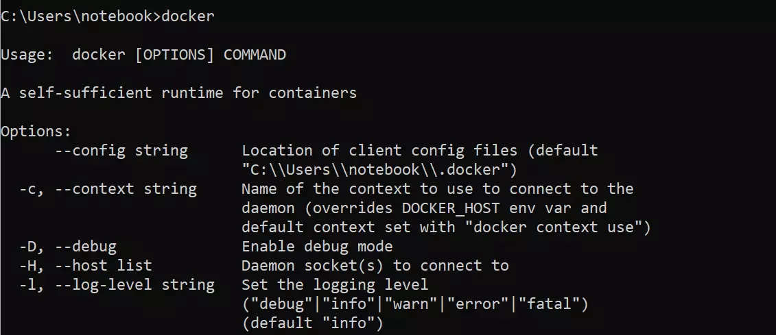 Comando Docker nel terminale