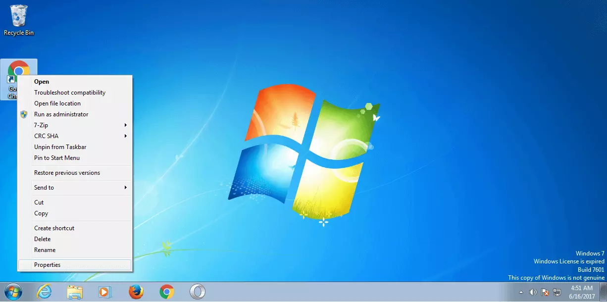 Windows 7: menu contestuale