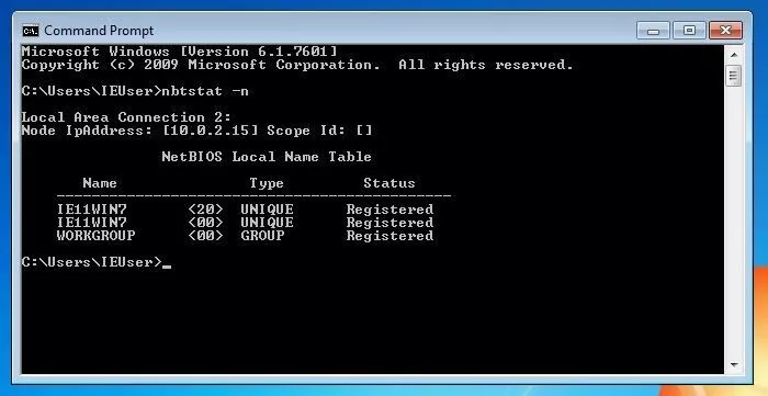 Il comando “nbtstat -n” per l’emissione dell’hostname