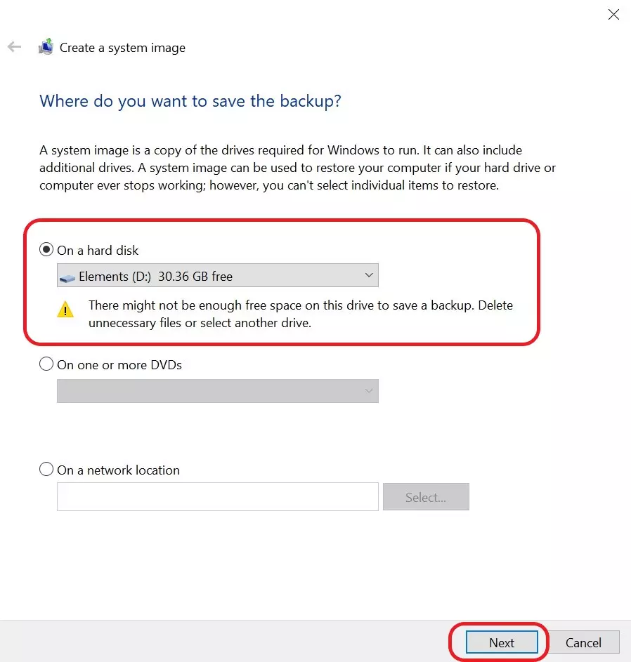 Opzioni di salvataggio per i backup di Windows 10