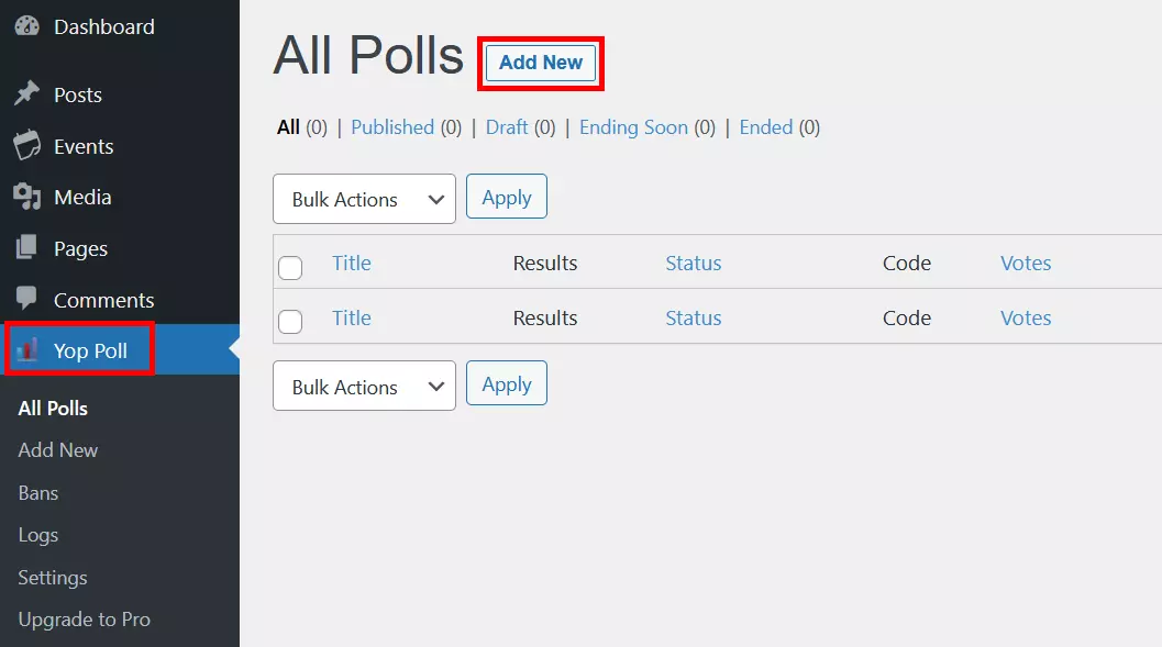 YOP Poll sulla dashboard di WordPress