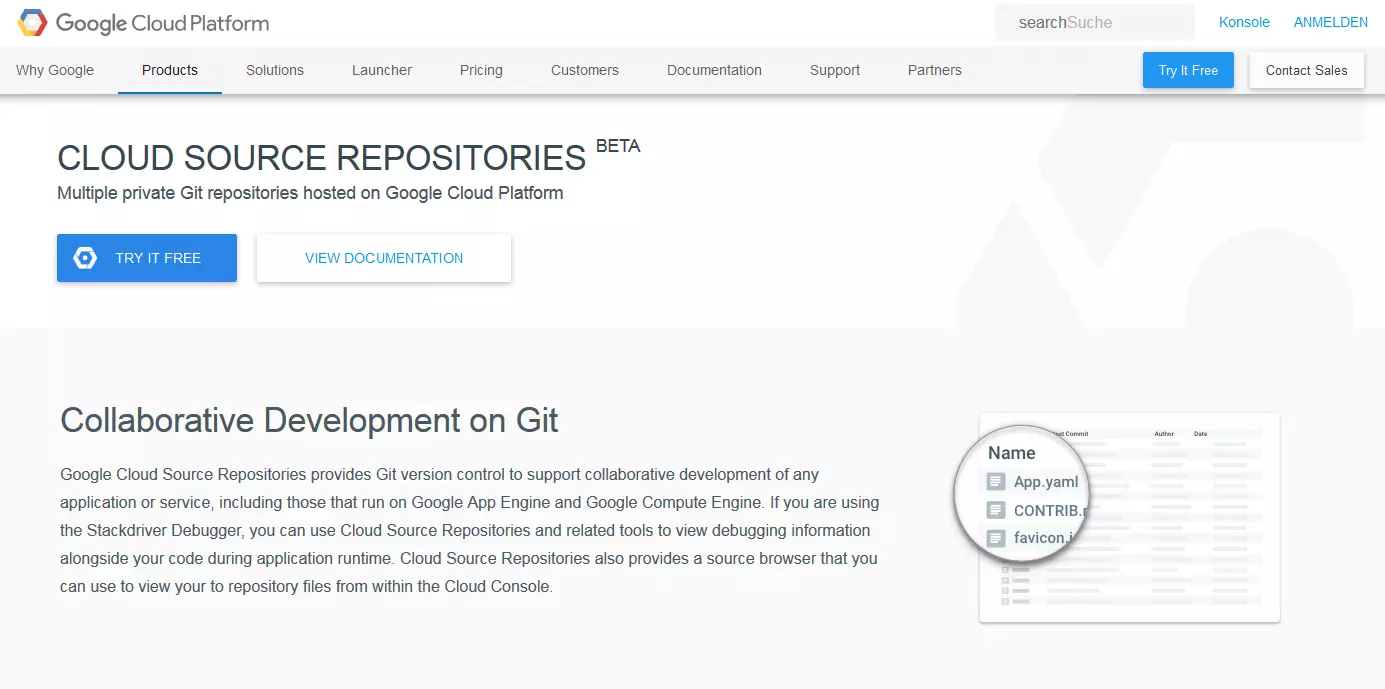 Pagina iniziale di Cloud Source Repositories