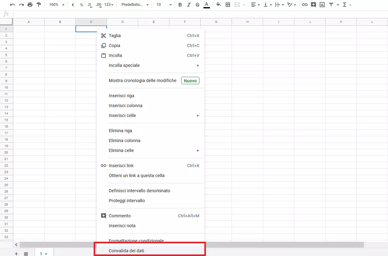 Google Sheets: formattazione celle