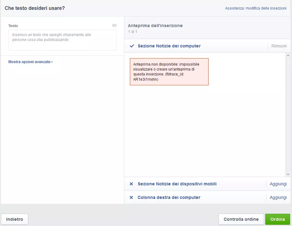 Scegliere i testi appropriati e i link per un’inserzione Facebook